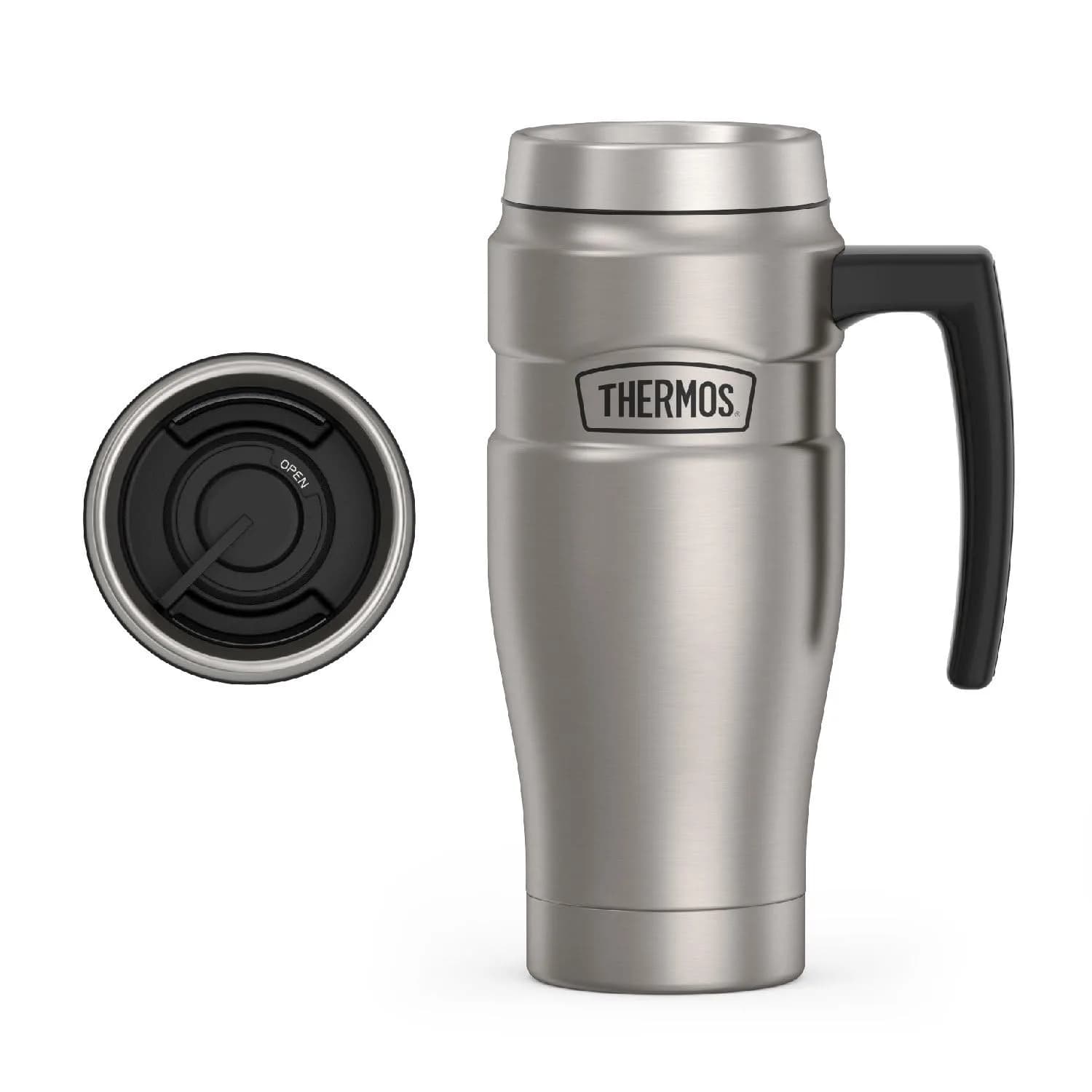 THERMOS Stainless King Vacuum-Insulated Travel Tumbler 16oz (590ml) Rustic Red, 4-Pack | Keeps Drinks Hot 7 Hrs, Cold 18 Hrs — Matte Stainless Steel