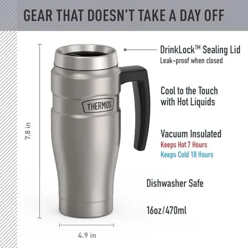 THERMOS Stainless King Vacuum-Insulated Travel Mug with Handle - 16oz (473ml) | Keeps Drinks Hot for 7 Hours, Cold for 18 Hours thumbnail 2