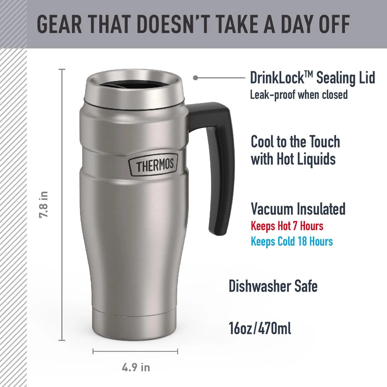 THERMOS Stainless King Vacuum-Insulated Travel Mug with Handle - 16oz (473ml) | Keeps Drinks Hot for 7 Hours, Cold for 18 Hours - view 2