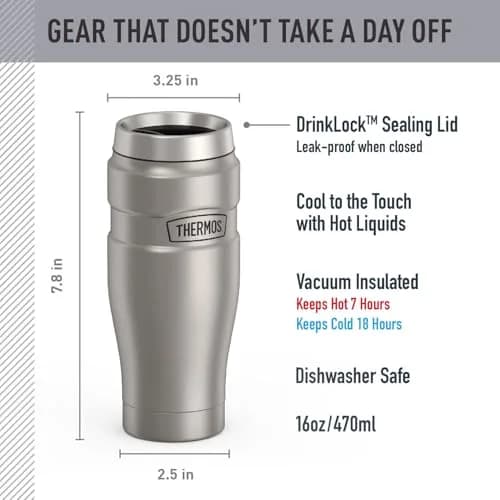 THERMOS Stainless King 16oz Travel Tumbler - Matte Steel thumbnail 2