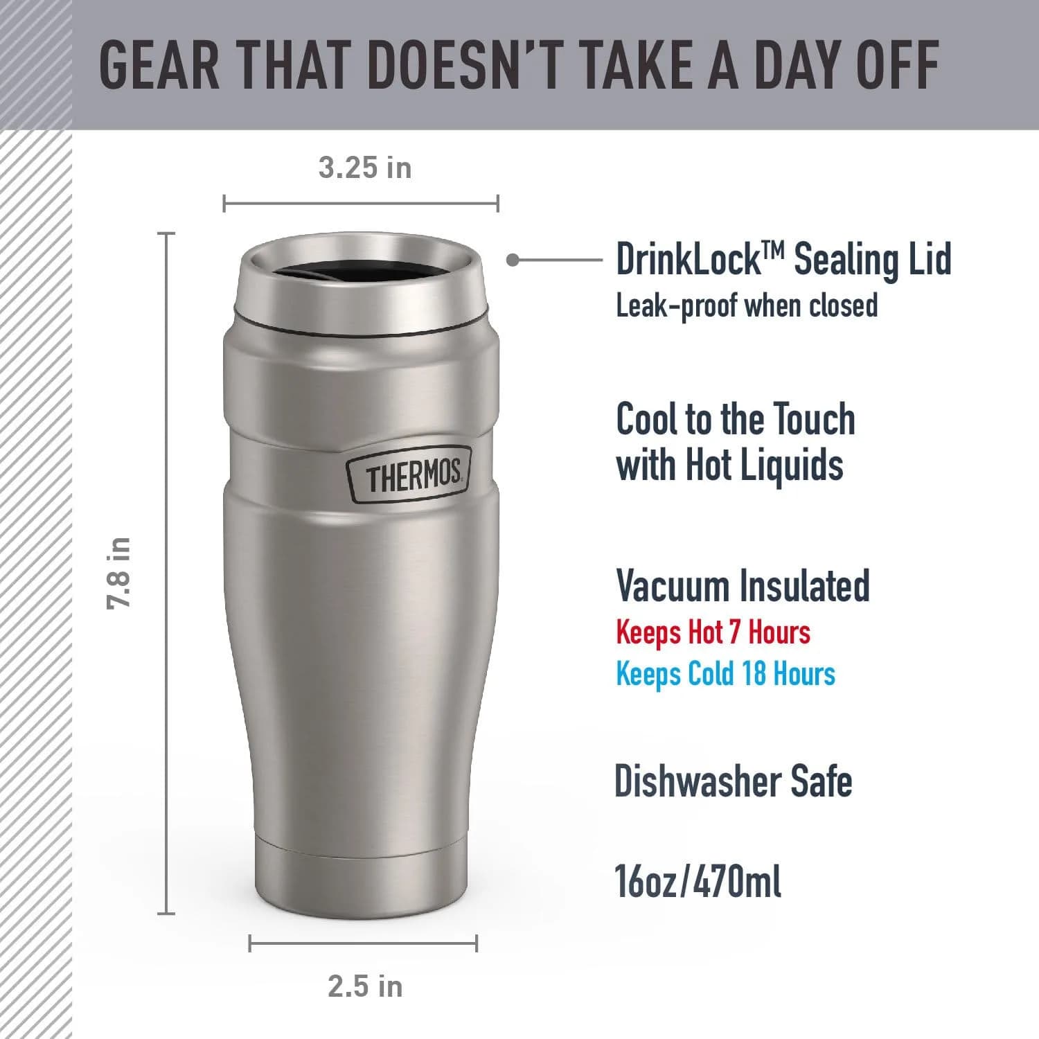 THERMOS Stainless King 16oz Travel Tumbler - Matte Steel - view 2