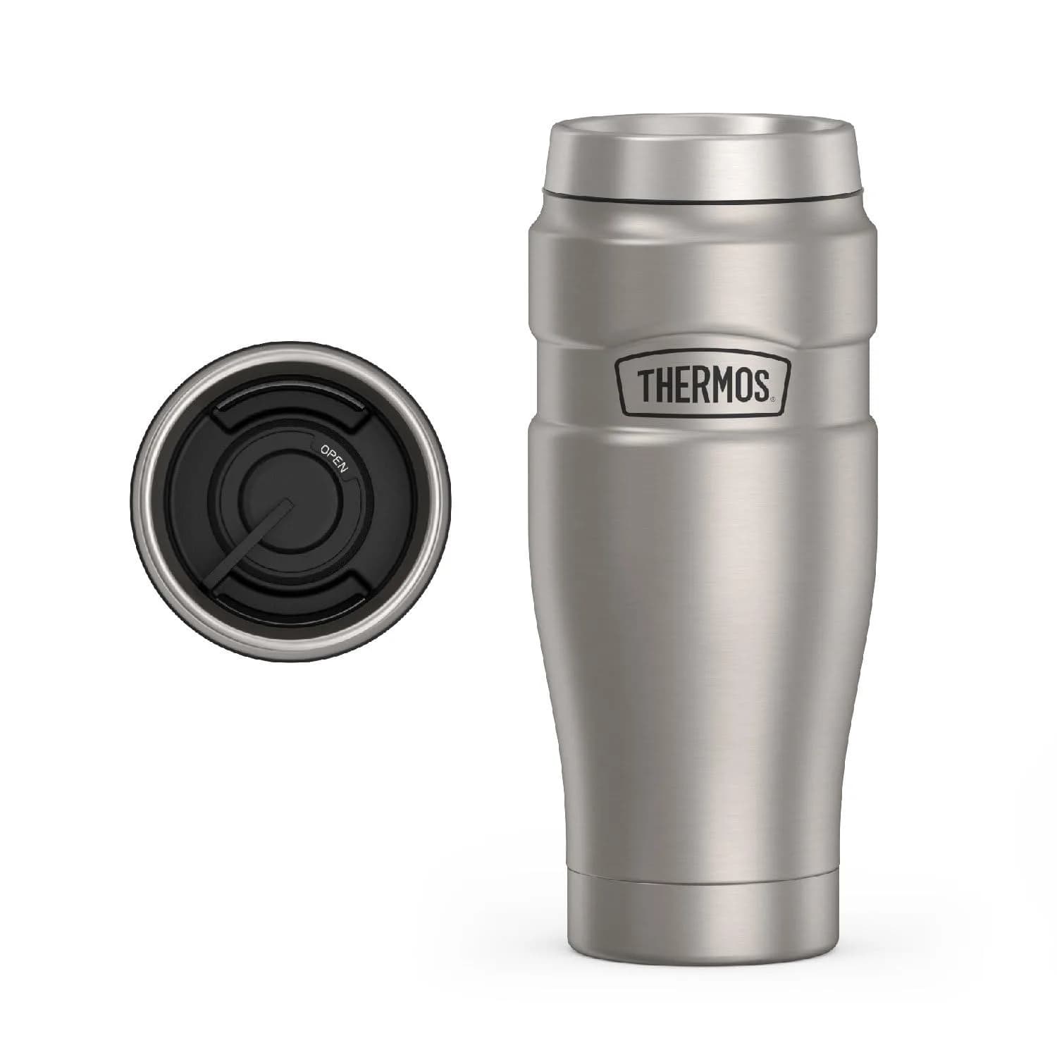 THERMOS Stainless King Vacuum-Insulated Travel Tumbler 16oz (590ml) Rustic Red, 4-Pack | Keeps Drinks Hot 7 Hrs, Cold 18 Hrs — Matte Steel