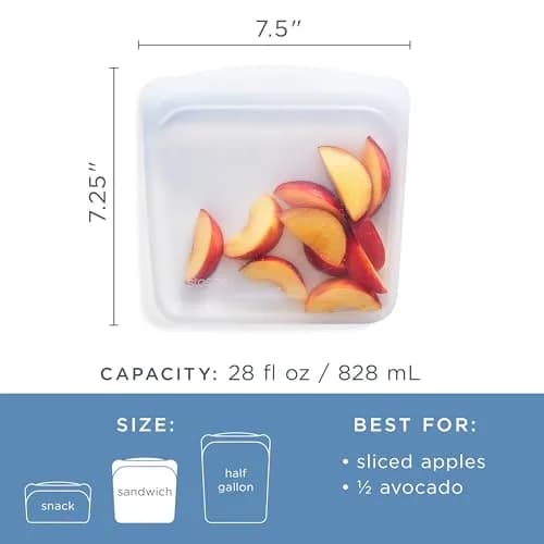 Stasher Premium Reusable Silicone Food Storage Sandwich Bag, Clear, 28 oz (794 ml) | Airtight, Leak-Free Pinch-Loc Seal thumbnail 2