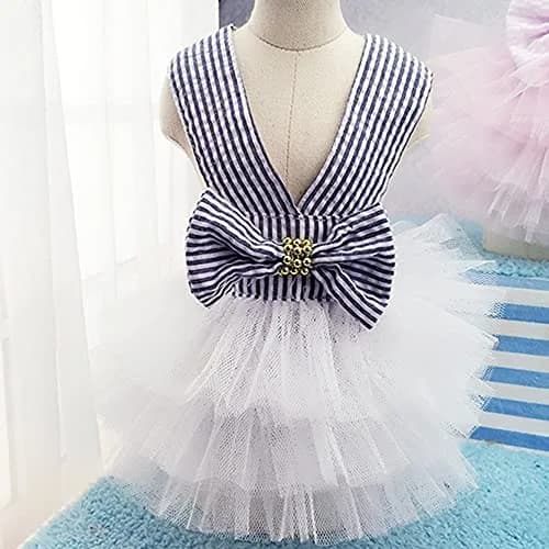 TAPBULL Striped Mesh Dog Princess Dress Blue Medium | Fashion Pet Clothes for Small Dogs thumbnail 8