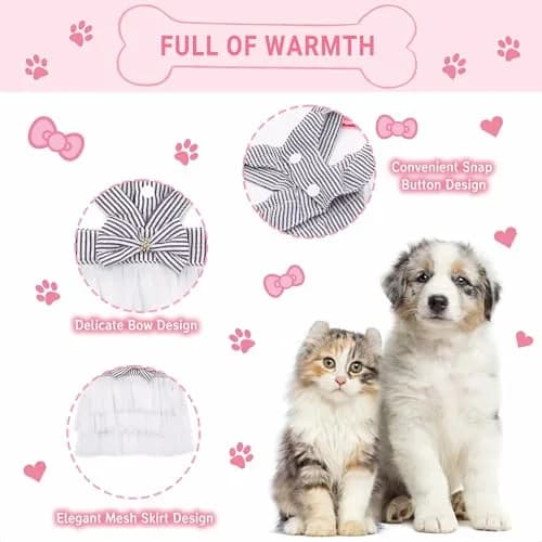 TAPBULL Striped Mesh Dog Princess Dress Blue Medium | Fashion Pet Clothes for Small Dogs thumbnail 3