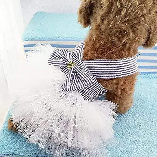 TAPBULL Striped Mesh Princess Dog Dress Blue Large | Fashion Pet Clothes for Small Dogs thumbnail 6