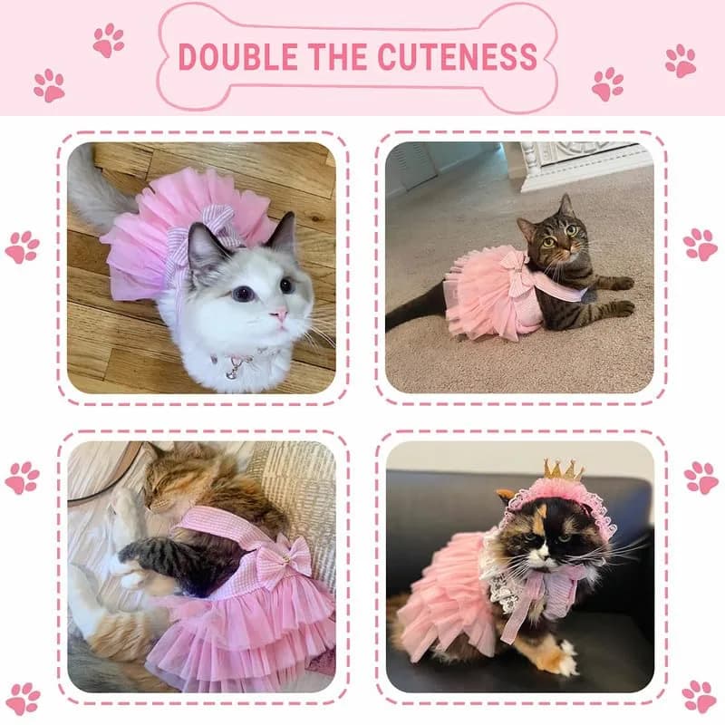 TAPBULL Striped Mesh Princess Dog Dress for Small Dogs & Cats, Pink, Medium (38.6cm Chest, 29.2cm Back) thumbnail 7