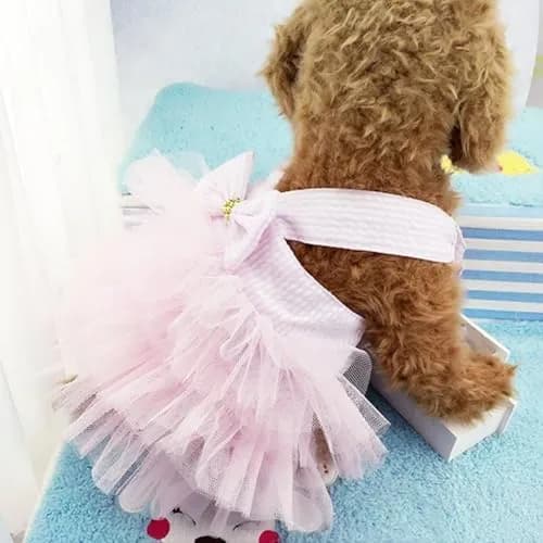 TAPBULL Striped Mesh Princess Dog Dress for Small Dogs & Cats, Pink, Medium (38.6cm Chest, 29.2cm Back) thumbnail 8