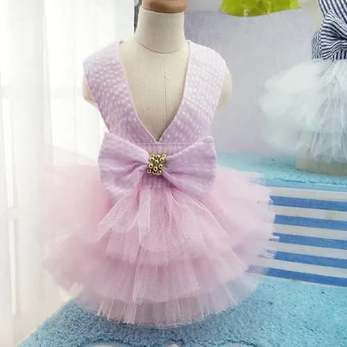 TAPBULL Striped Mesh Princess Dog Dress for Small Dogs & Cats, Pink, Medium (38.6cm Chest, 29.2cm Back) thumbnail 10