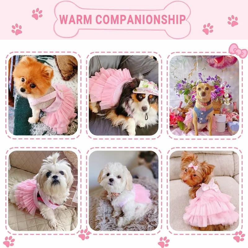 TAPBULL Striped Mesh Princess Dog Dress for Small Dogs & Cats, Pink, Medium (38.6cm Chest, 29.2cm Back) thumbnail 4