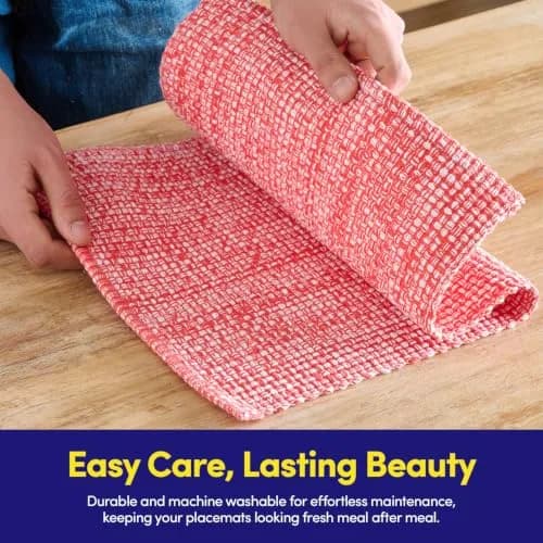 Sweet Home Collection 100% Cotton Placemats for Dining Room | Elegant Two-Tone Woven Fabric, 13" x 19" (Set of 4, Pink) thumbnail 7