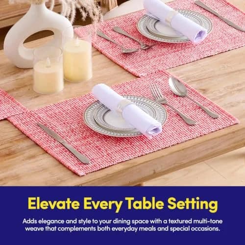 Sweet Home Collection 100% Cotton Placemats for Dining Room | Elegant Two-Tone Woven Fabric, 13" x 19" (Set of 4, Pink) thumbnail 2