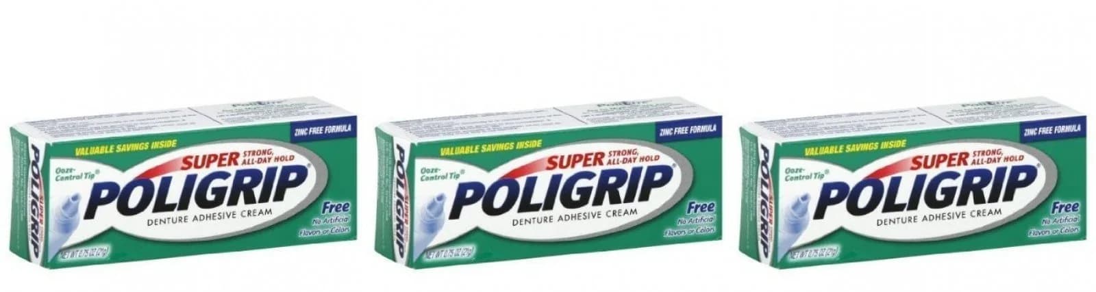 Poligrip Denture Adhesive Cream 0.75 Oz Travel Size | Strong All Day Hold, Zinc-Free — White