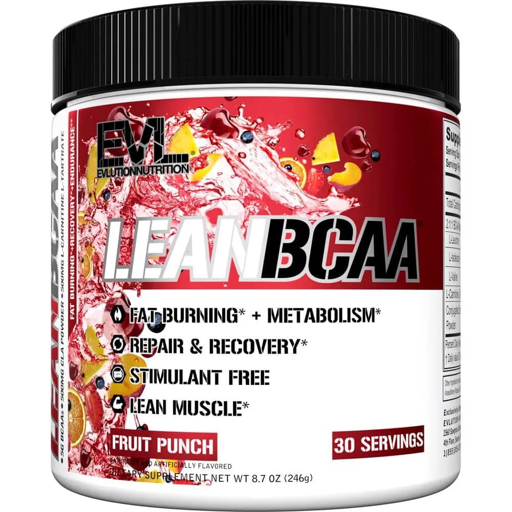 Evlution Lean BCAA Powder with CLA & Carnitine - Fruit Punch 267g (9.4 oz) | Supports Muscle Recovery & Fat Metabolism - main product image