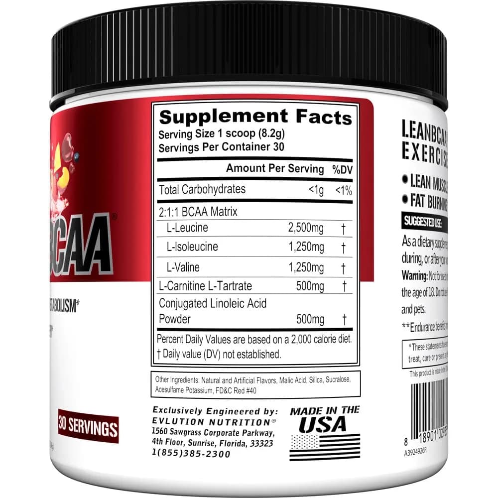 Evlution Lean BCAA Powder with CLA & Carnitine - Fruit Punch 267g (9.4 oz) | Supports Muscle Recovery & Fat Metabolism - view 2