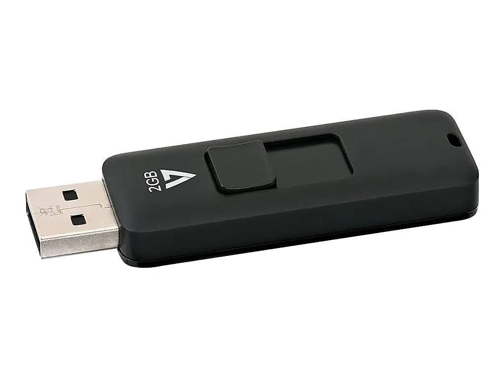 V7 2GB USB 2.0 Flash Drive with Retractable Connector, Black | High-Speed Data Transfer — 2GB