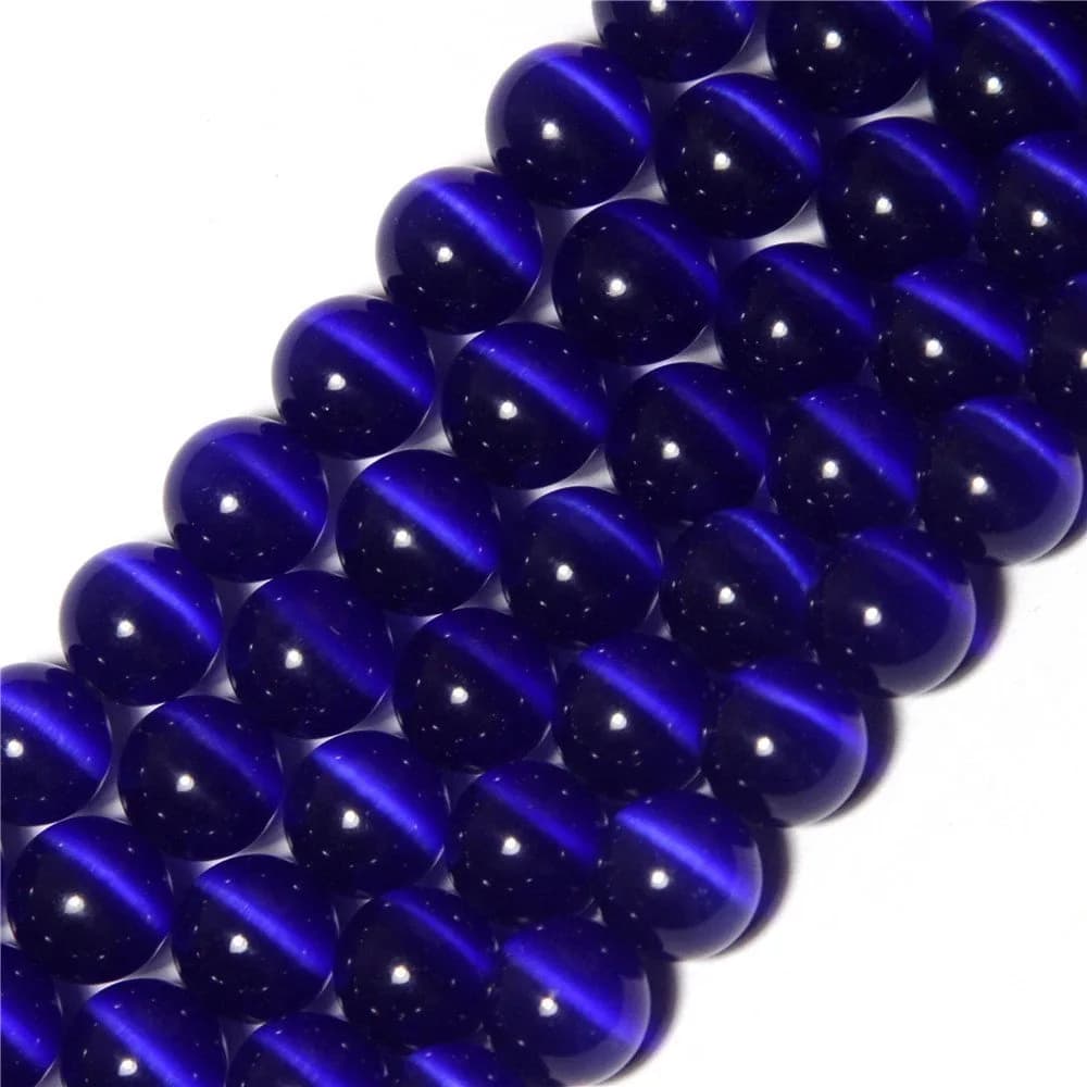 HAAMIIQII Royal Blue Cat Eye Beads 10mm | Luminous Gemstone for Jewelry & Crafts — Dark Blue / 6mm (60pcs)
