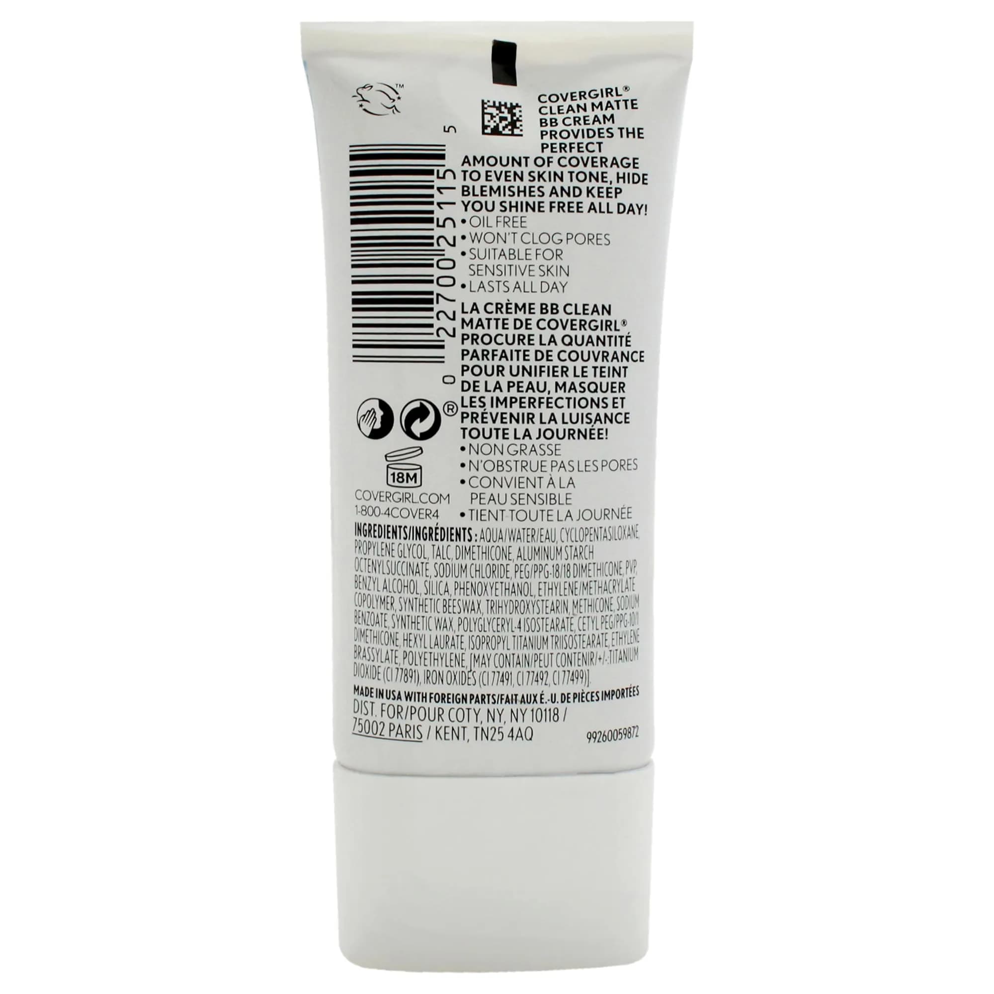 COVERGIRL Clean Matte BB Cream Medium/Deep - 550 29.57ml (1 Fl Oz) | Oil-Free, Cruelty-Free Foundation - view 2