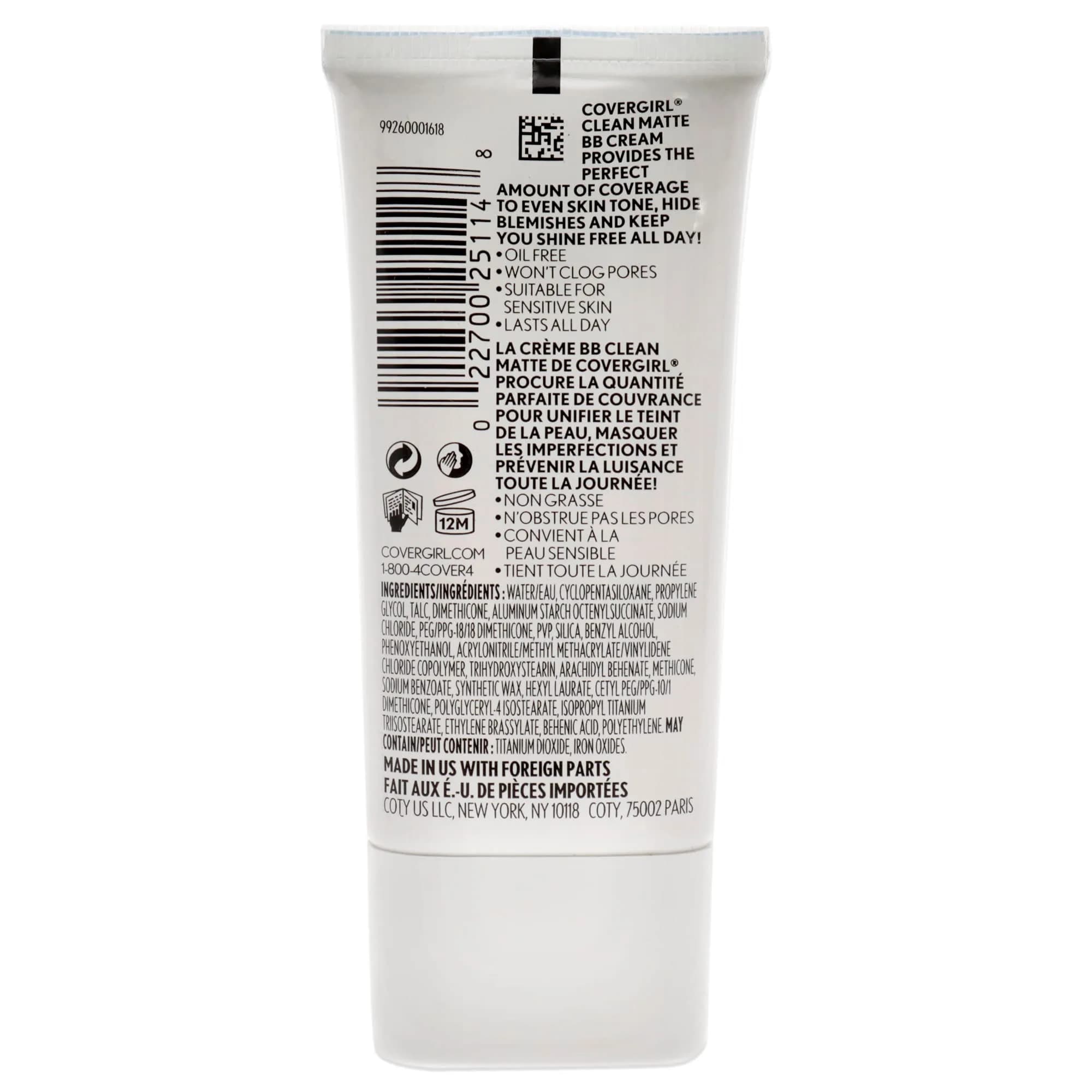 COVERGIRL Clean Matte BB Cream Medium (30ml / 1 fl oz) | Oil-Free, Cruelty-Free Face Makeup - view 2