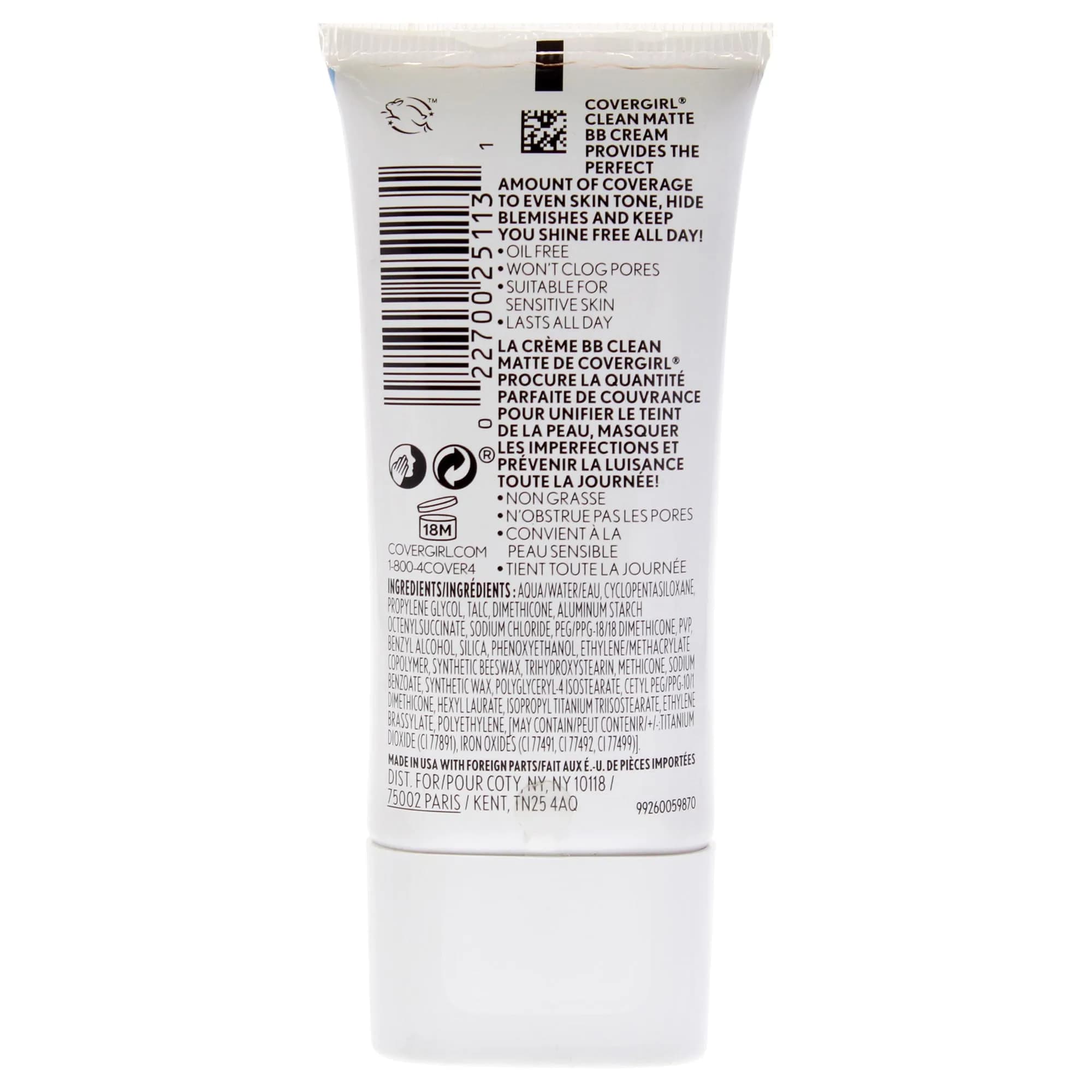 COVERGIRL Clean Matte BB Cream Light/Medium (29.57ml / 1 Fl Oz) | Oil-Free, Cruelty-Free Face Makeup - view 2