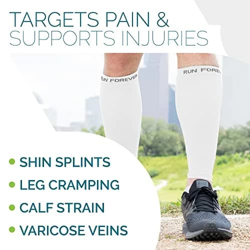 Run Forever Calf Compression Sleeve Medium White | 20-30mmHg Graduated Compression for Pain Relief & Recovery thumbnail 6