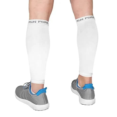Run Forever Calf Compression Sleeve Medium White | 20-30mmHg Graduated Compression for Pain Relief & Recovery thumbnail 1