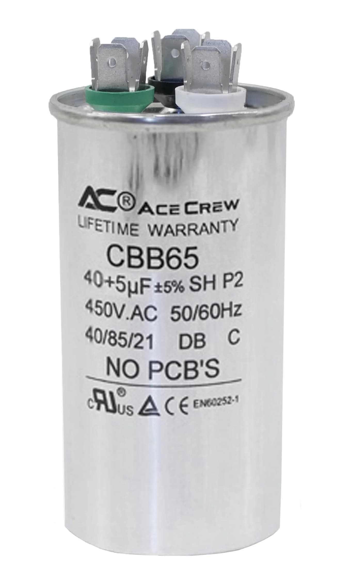 Ace Crew 40+5uF Dual Run Capacitor 370V/440V | HVAC Air Conditioner, Heat Pump, Fan Motor Start