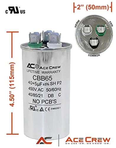 Ace Crew 40+5uF Dual Run Capacitor 370V/440V | HVAC Air Conditioner, Heat Pump, Fan Motor Start thumbnail 2