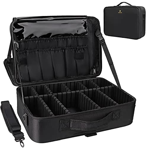 Relavel Makeup Case Large Makeup Bag Professional Train Case 16.5 inches | Waterproof, 3 Layer Capacity with Adjustable Strap thumbnail 1