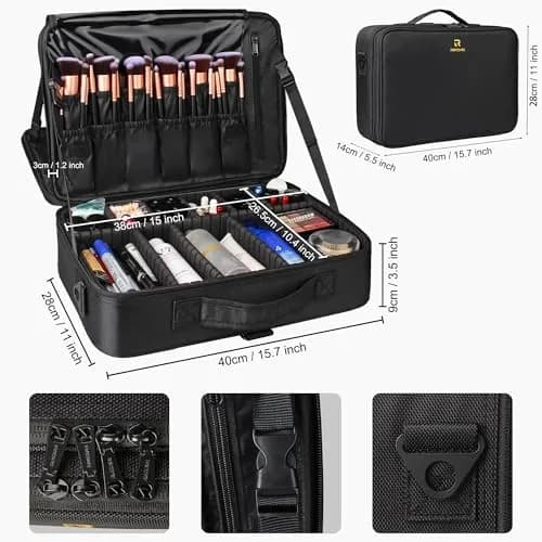 Relavel Makeup Case Large Makeup Bag Professional Train Case 16.5 inches | Waterproof, 3 Layer Capacity with Adjustable Strap thumbnail 2