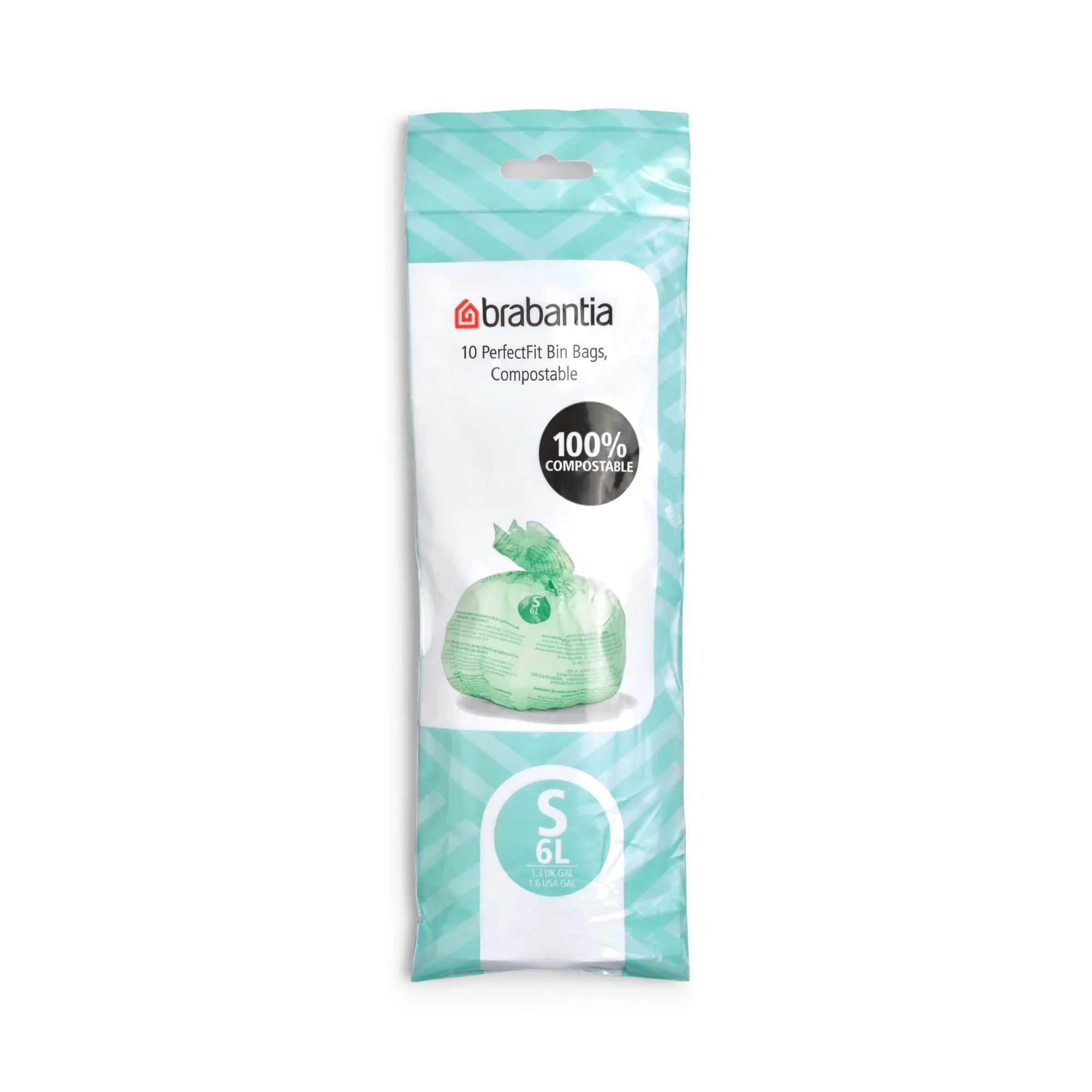 Brabantia Compostable Trash Bags 1.6 gal | Organic Waste Bin Liners, Eco-Friendly, Certified Compostable, Green - main product image