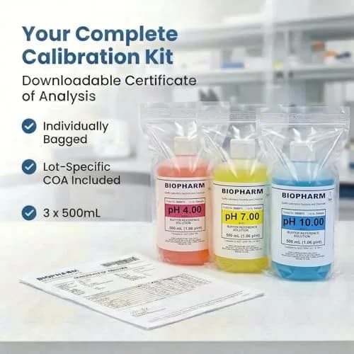 Biopharm pH Calibration Buffer 3-Pack 500 mL | NIST Calibrated, Traceable, Easy Identification thumbnail 4