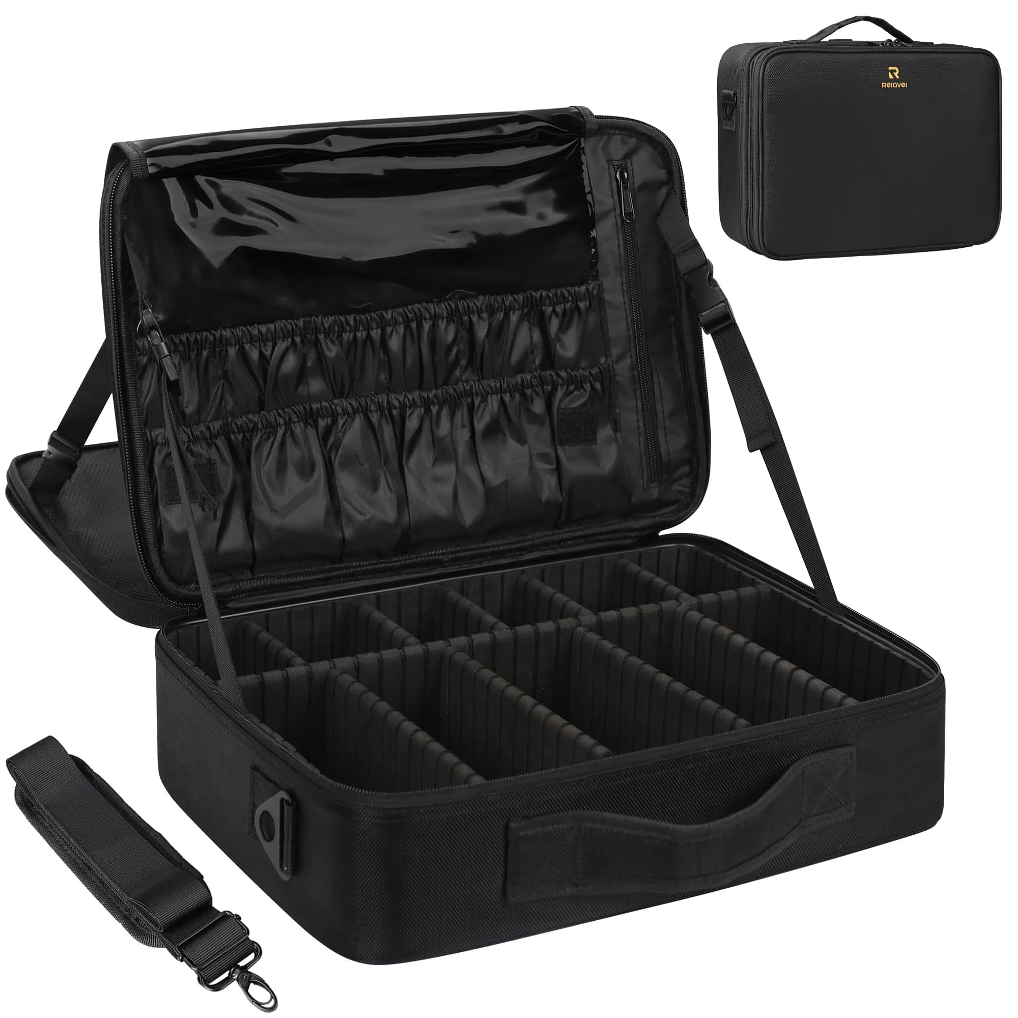 MONSTINA Large Makeup Case 40.2cm x 28.5cm x 14cm | 3 Layers Waterproof Organizer for Hair & Cosmetics