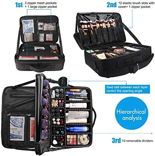 MONSTINA Large Makeup Case 40.2cm x 28.5cm x 14cm | 3 Layers Waterproof Organizer for Hair & Cosmetics thumbnail 4