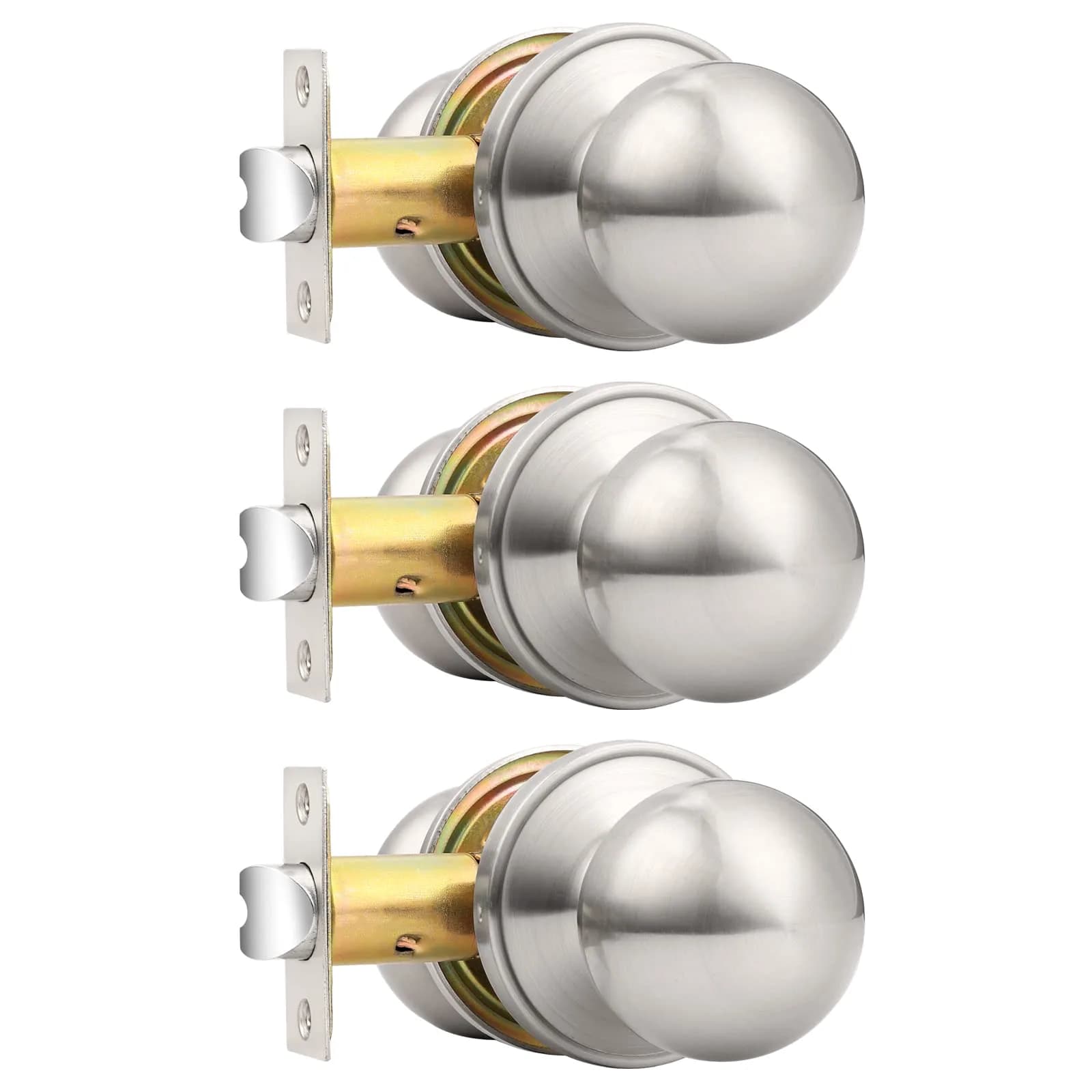 Probrico Passage Door Knobs Brushed Nickel 3 Pack | Interior Hall/Closet Handles, Easy Install, ANSI Grade 3 (70-120c)