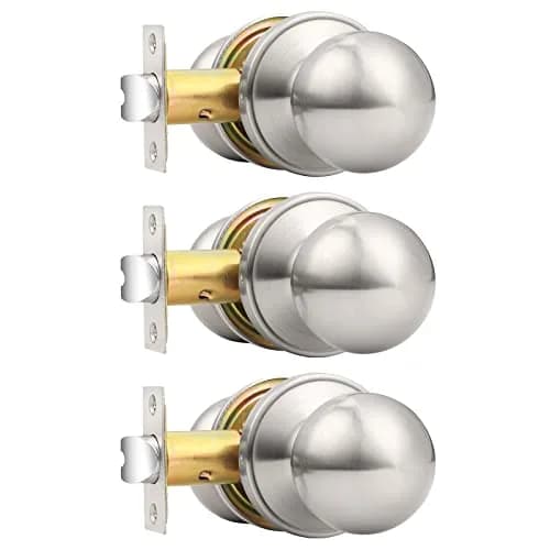 Probrico Passage Door Knobs Brushed Nickel 3 Pack | Interior Hall/Closet Handles, Easy Install, ANSI Grade 3 (70-120c) thumbnail 1