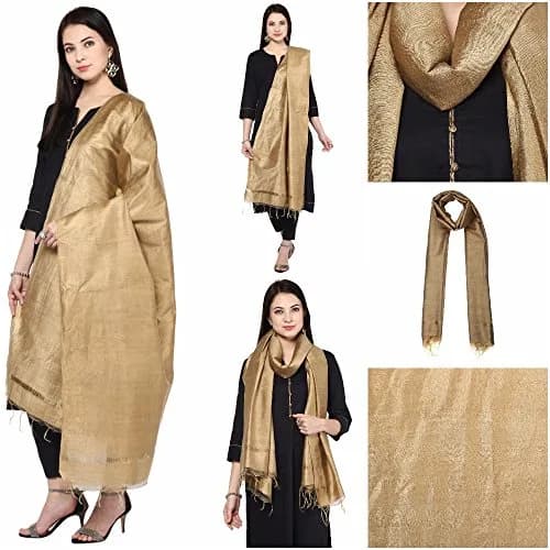 DUPATTA BAZAAR Gold Cotton Silk Dupatta 240 cm (2.62 yd) | Traditional Elegance with Fringed Border thumbnail 7