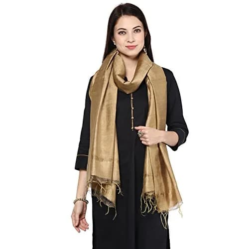 DUPATTA BAZAAR Gold Cotton Silk Dupatta 240 cm (2.62 yd) | Traditional Elegance with Fringed Border thumbnail 2