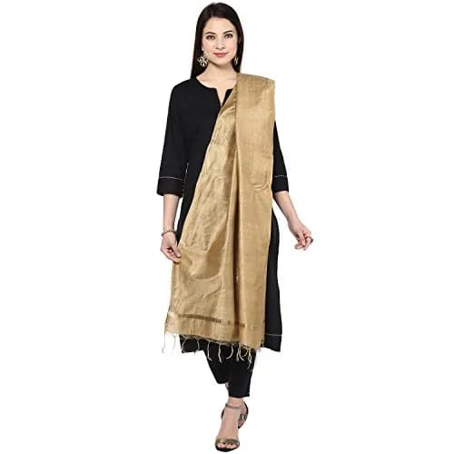 DUPATTA BAZAAR Gold Cotton Silk Dupatta 240 cm (2.62 yd) | Traditional Elegance with Fringed Border thumbnail 3