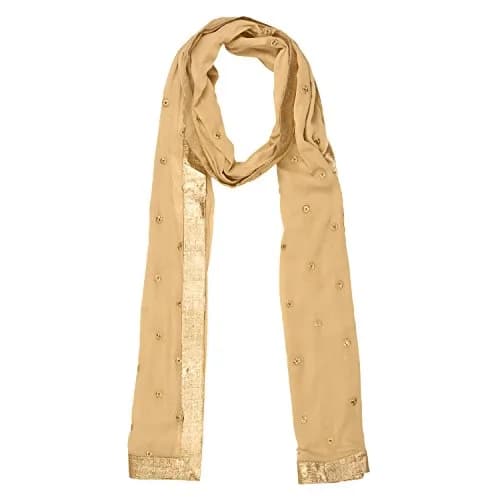 DUPATTA BAZAAR Embroidered Beige Chiffon Dupatta 235 x 92 cm (92"L x 36"W) | Soft Flowy Ethnic Wrap thumbnail 4