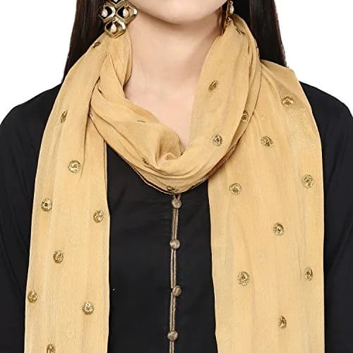 DUPATTA BAZAAR Embroidered Beige Chiffon Dupatta 235 x 92 cm (92"L x 36"W) | Soft Flowy Ethnic Wrap thumbnail 5