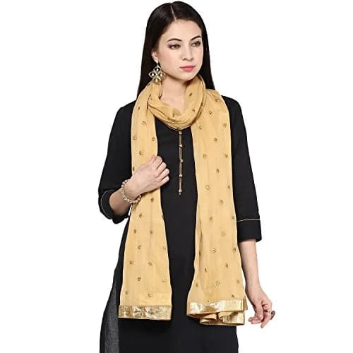 DUPATTA BAZAAR Embroidered Beige Chiffon Dupatta 235 x 92 cm (92"L x 36"W) | Soft Flowy Ethnic Wrap thumbnail 2