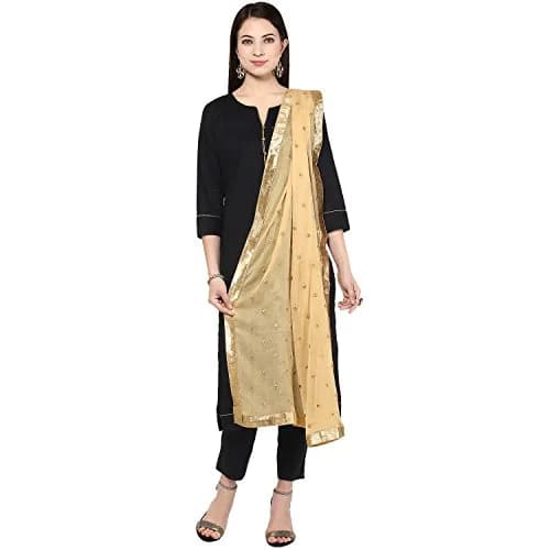 DUPATTA BAZAAR Embroidered Beige Chiffon Dupatta 235 x 92 cm (92"L x 36"W) | Soft Flowy Ethnic Wrap thumbnail 3