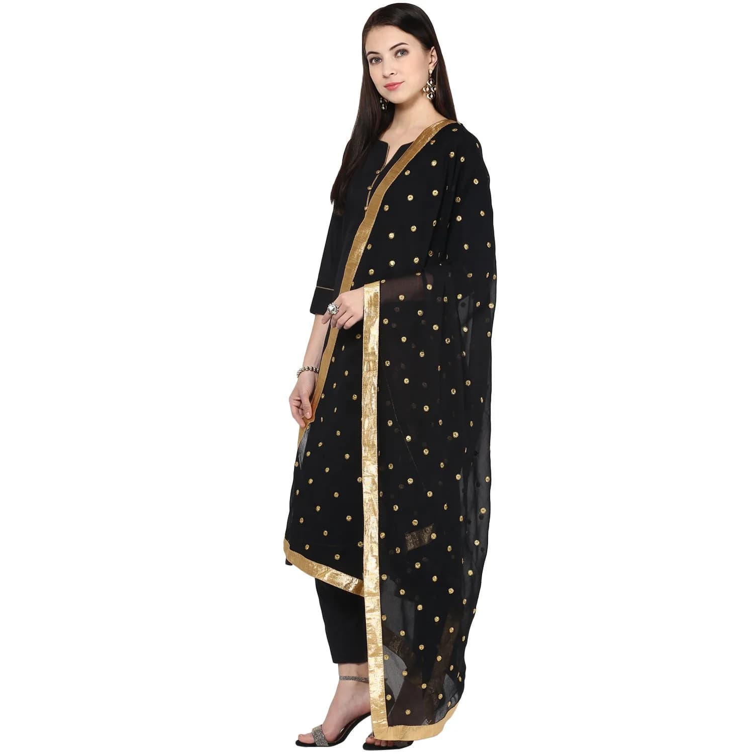 DUPATTA BAZAAR Black Embroidered Chiffon Dupatta 235cm x 92cm | Soft & Flowy Traditional Wrap