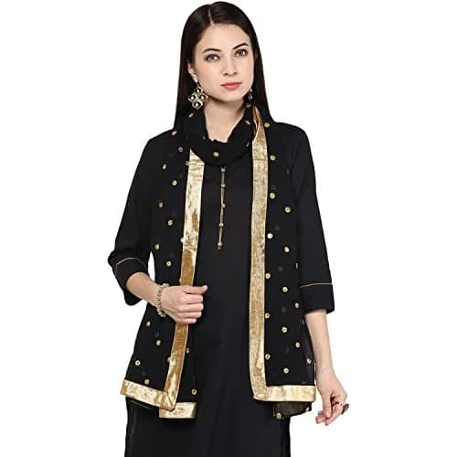 DUPATTA BAZAAR Black Embroidered Chiffon Dupatta 235cm x 92cm | Soft & Flowy Traditional Wrap thumbnail 2