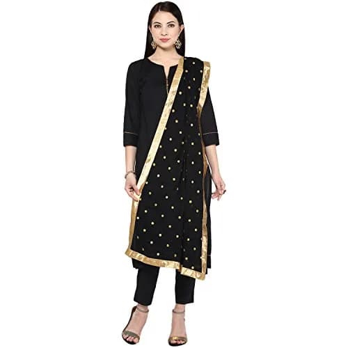 DUPATTA BAZAAR Black Embroidered Chiffon Dupatta 235cm x 92cm | Soft & Flowy Traditional Wrap thumbnail 3