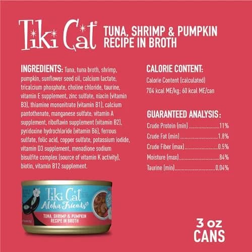 TIKI PETS Tiki Cat Aloha Friends Wet Cat Food, Tuna, Shrimp & Pumpkin, 3oz Can | Grain-Free, High Moisture, Protein-Rich thumbnail 2