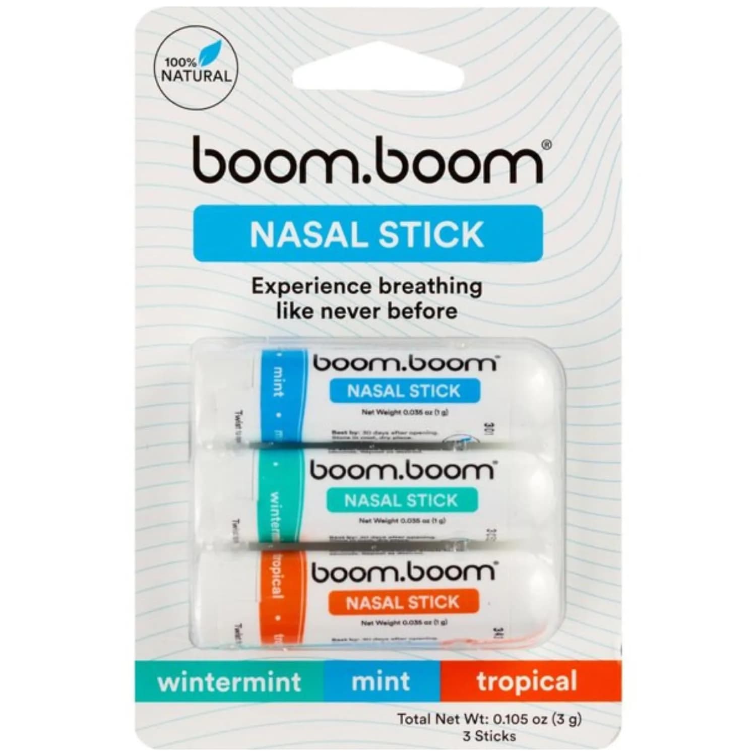 BoomBoom Nasal Stick Vapor Inhaler with VFT, 3 Count | Natural Mood Boost & Cooling Sensation - main product image