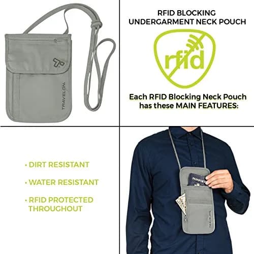 Travelon RFID Blocking Undergarment Neck Pouch Wallet Gray | Secure Travel Essential thumbnail 5