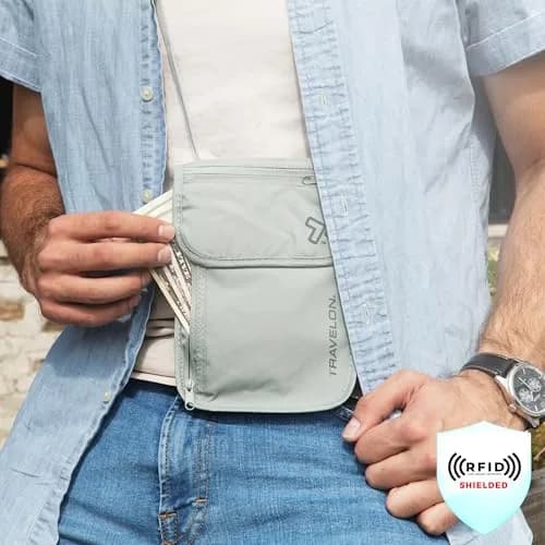 Travelon RFID Blocking Undergarment Neck Pouch Wallet Gray | Secure Travel Essential thumbnail 2